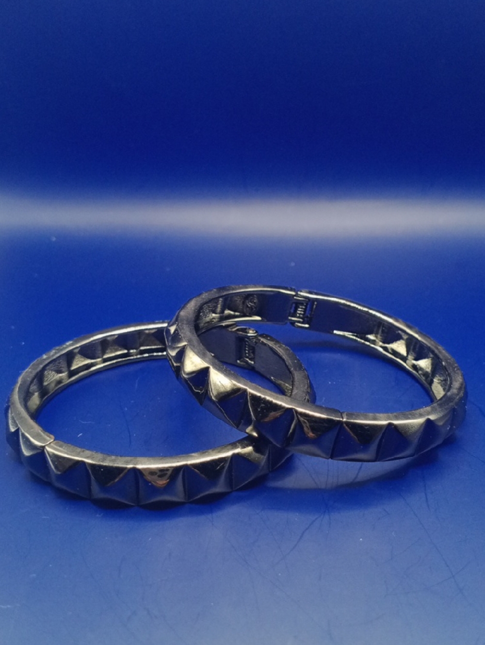 Silver Pyramid-Stud Hinged Bracelet Set - Women's Jewelry
